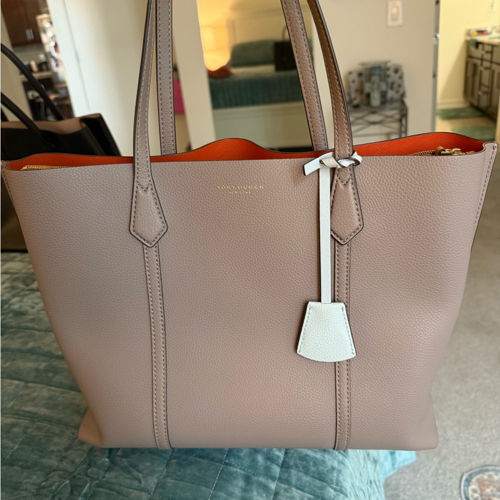 Tory Burch Taupe Tote with Orange Interior